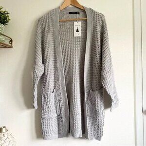 Chunky Waffle Knit Oversized Cardigan in Gray NEW